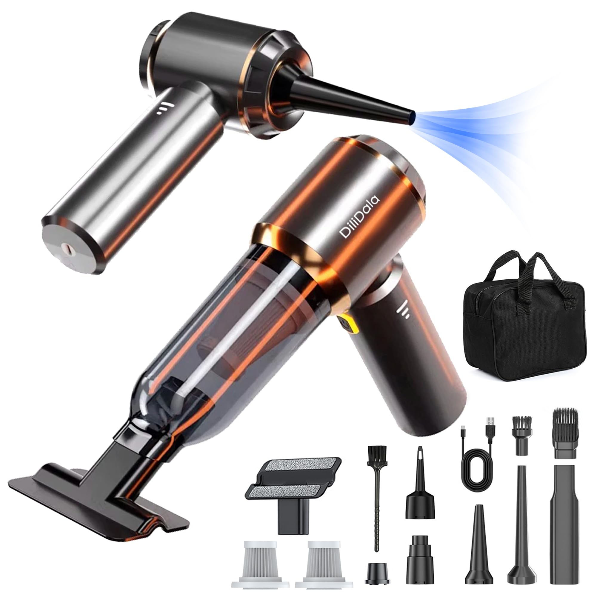 Aspirabriciole Senza Fili, 25000PA Aspirapolvere Auto, Aspirazione a 3 Velocità 220000 U/min Aspiratore e Soffiatore con Motore Brushless per Casa/Auto/Peli di Animali Aomestici