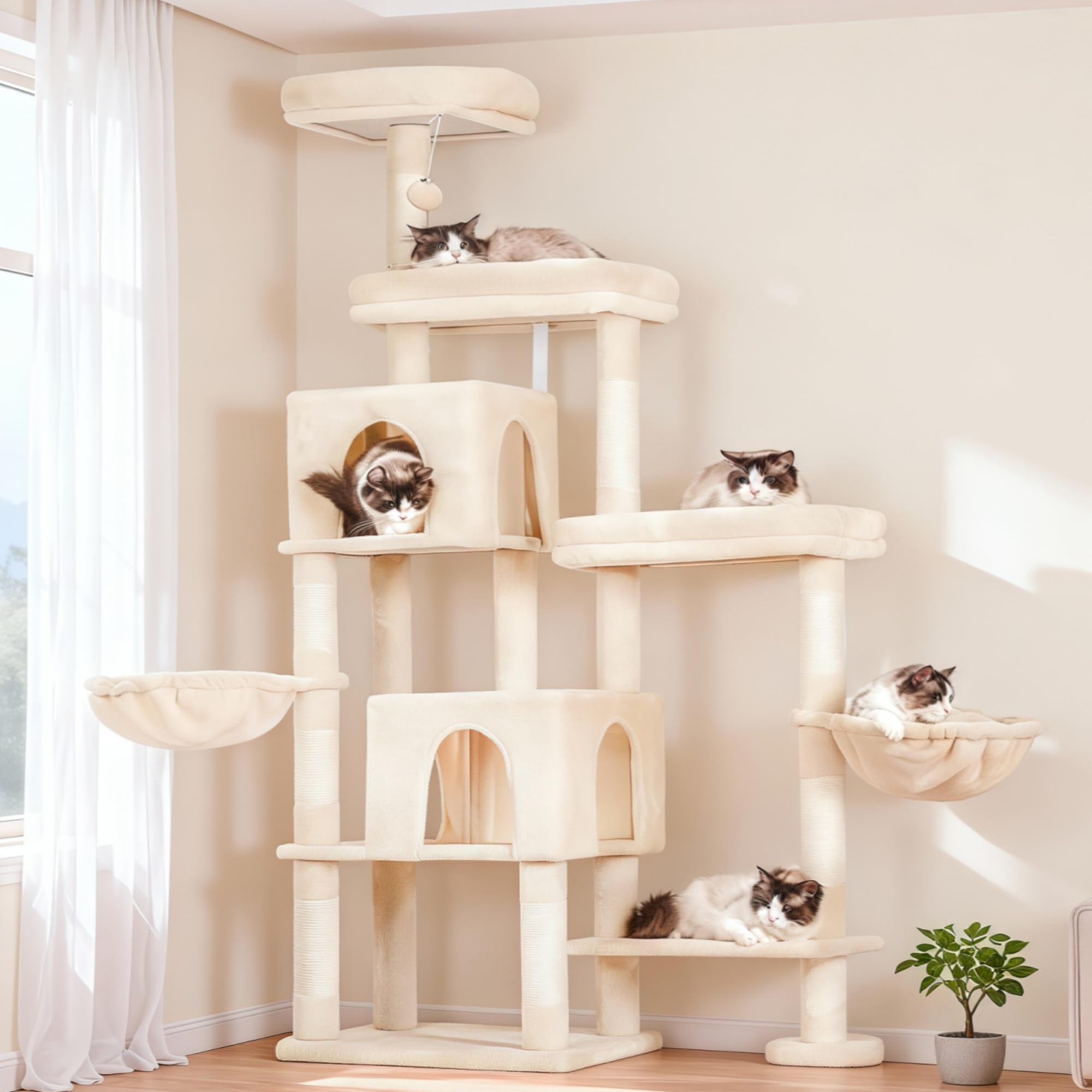 Hey-brother Cat Tree Tower with Stable Extended Base, 3 Platforms, MPJ038M