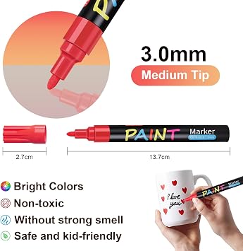 IVSUN 20 Colors Oil-Based Paint Marker, Medium Tip Permanent Markers Pens | Marker Pen for Tire Lettering, Industrial Marking, Metal, Plastic, Wood, Rock, Waterproof Quick-Drying Pens for DIY Craft