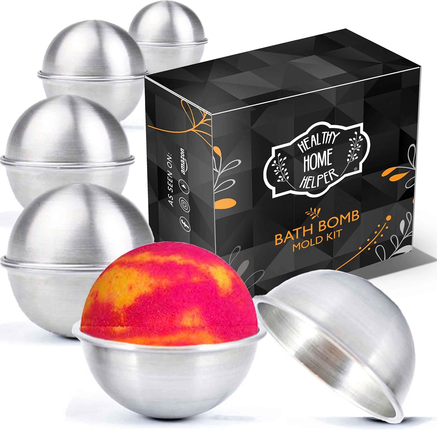 Stainless Steel Bath Bomb Molds Professional Set. Heavy Duty Metal, Dent and Rust Proof by Healthy Home Helper. (5 Sizes)