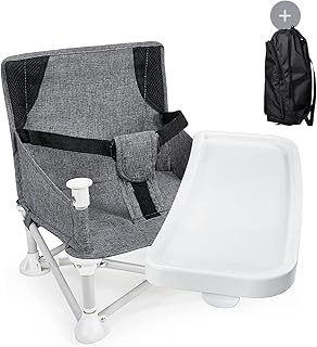 HB.YE Baby Portable Travel Booster Seat Folding Dining Chair High Multifunctional Child Little Seat Dining Aluminum Alloy Travel Compact high Chair with Tray Grey