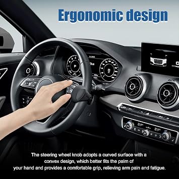 Steering Wheel Spinner Knob, Adjustable Car Steering Wheel Knob Spinner, Non-Slip Steering Wheel Aids Power Handles, Auto Universal Accessories for Cars, Trucks, Tractors (Black)