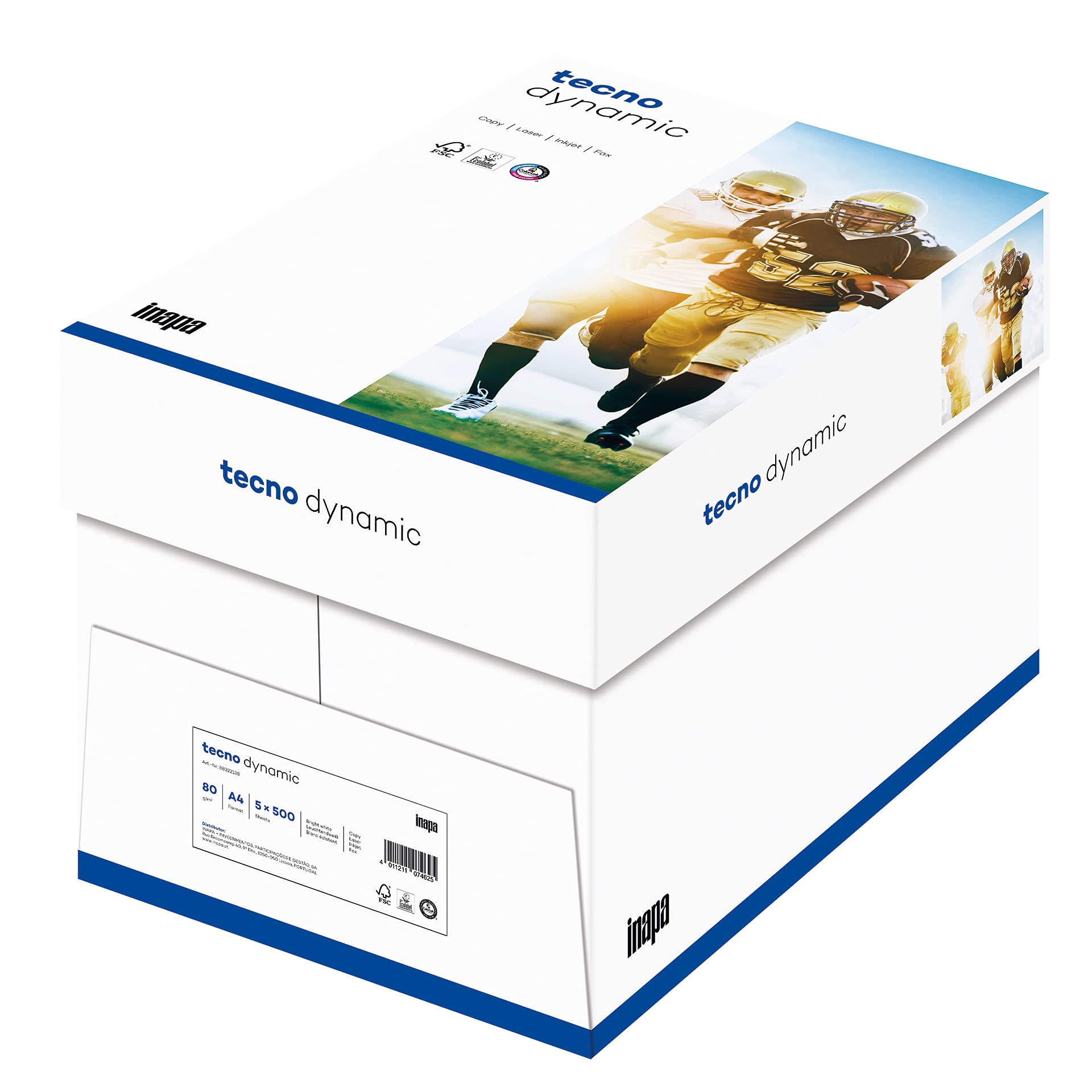 inapa Drucker-/ Multifunktionspapier tecno Dynamic: 80 g/m², A4, 2.500 Blatt (5x500), weiß