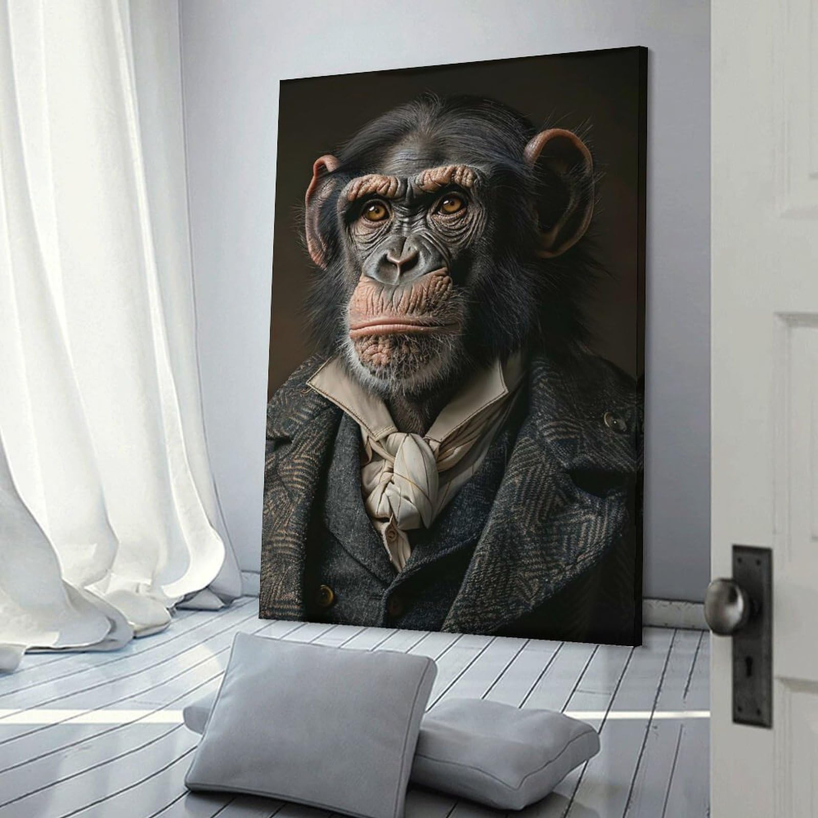 Junmoney Chimpanzee in Suit Portrait Wall Picture Print, 20x30inch(50x75cm), for Workspace Walls, Study Corners Or Bedrooms, Wall Art That Adds Style to Work Areas