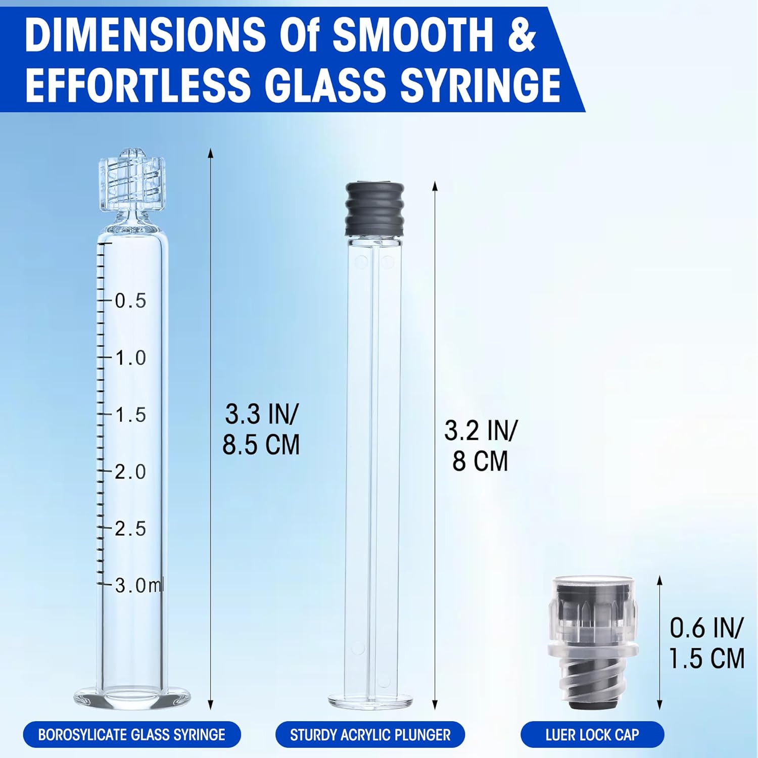 20 Pack 3ml Borosilicate Glass Syringe 3cc Luer Lock Syringe Glass Lab Syringes - Use for Liquids, Glue, Oils, Ink, Lube, Arts Crafts,and Pet Care