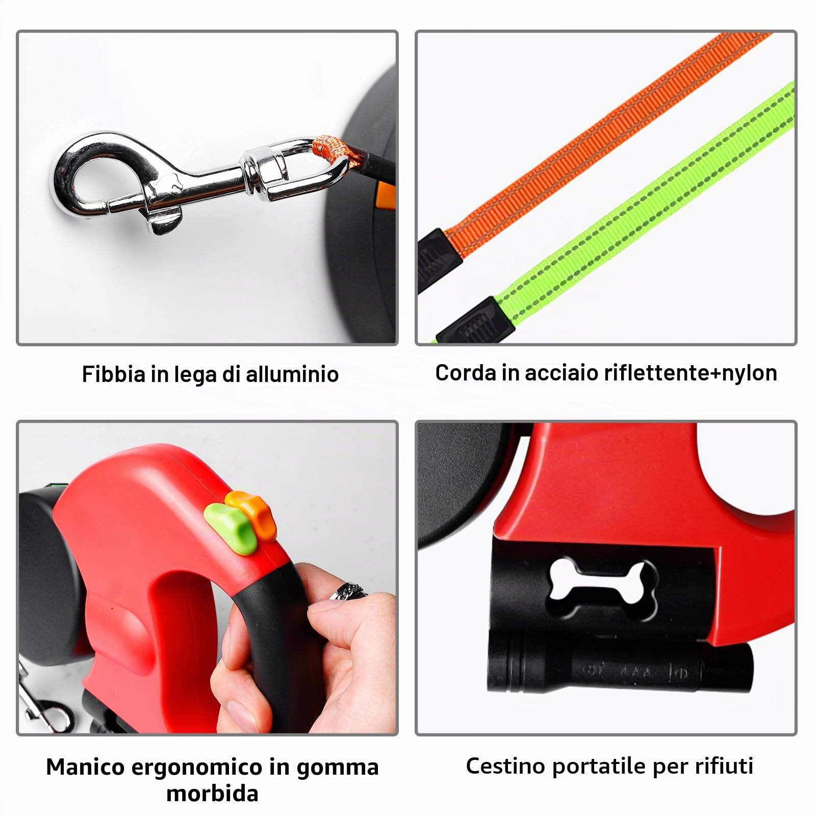 Guinzaglio doppio per 2 cani – 3 metri, retrattile e allungabile, con funzione luce, impugnatura ergonomica e bobina di rotolamento