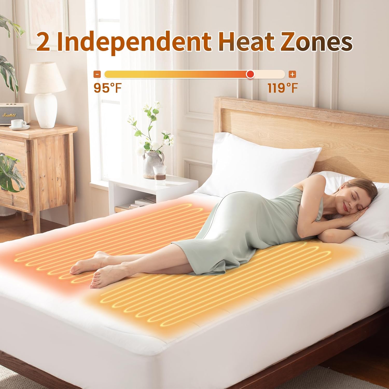 Heated Mattress Pad California King, Quilted Electric Mattress Pad Bed Warmer with Dual Controllers, 6 Heat Settings 10-Hour Auto Off, 17 Inch Deep Pocket, Machine Washable, White - Image 2