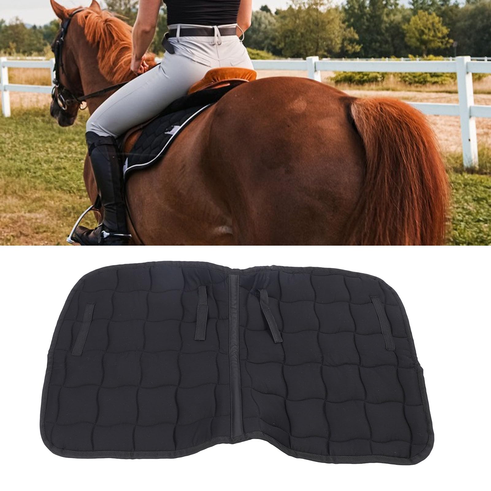 Equine Horse Saddle Pad, Shock Absorbing Memory Foam Half Saddle Pad, English Riding Pad, for Stable Riding and Spine Protection, Durable Equine Supplies (Negro)