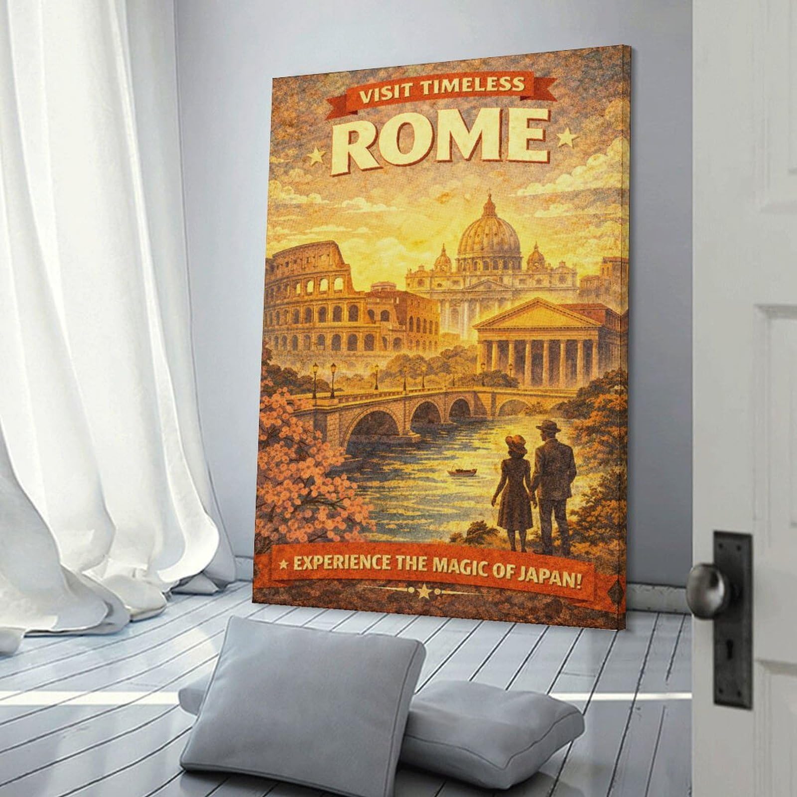 Junmoney Room Decor Wall Art Visit Timeless Rome Vintage, 20x30inch(50x75cm), for Flats, Guest Rooms Or Compact Rooms, Wall Decor with Flexible Room Appeal