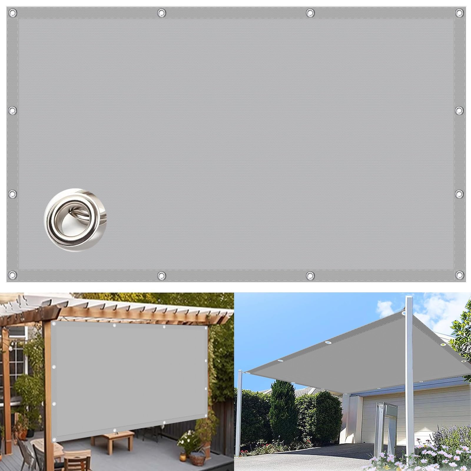 Voile d'ombrage hydrofuge anti-UV gris clair avec cordes