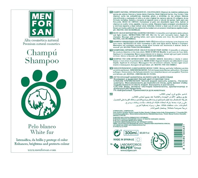 Foto 2 de 6 de MENFORSAN Champú para Perros de Pelo Blanco, Frutal, Morado, 300 ml (Paquete de 3)