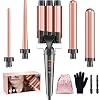 Curling Iron Set 3 Barrels 5-in-1 Bestope Pro Curling Irons Large Curls Ceramic Curlers with Various Gloves 2 clips