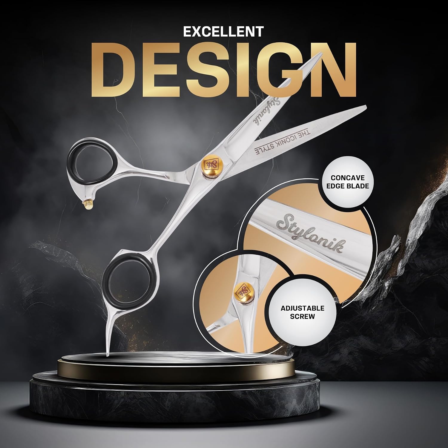 Premium Hair Scissors - Silver, Concave Edge, Stainless Steel, 7 Inch, Ambidextrous, Salon & Barber Scissors