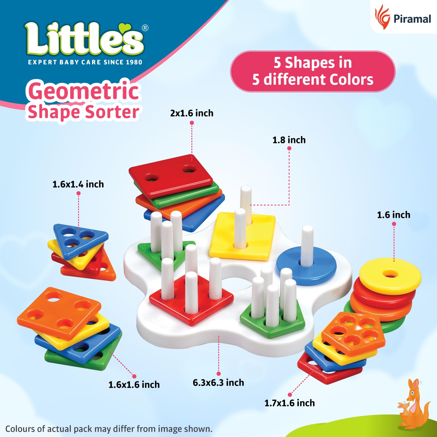 Little's Geometric Shape Sorter | 25 Pieces with 5 Shapes & Colors | Enhances Sensory Development - Image 2 thumbnail
