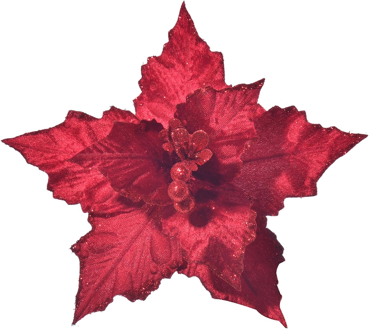Fule Large Christmas Poinsettia 10pcs 10-Inch Christmas Flowers Picks Spray Artificial Velvet Glitter Flower Ornaments for Christmas Tree Wreath Garland Decoration (Burgundy) 10"/Burgundy