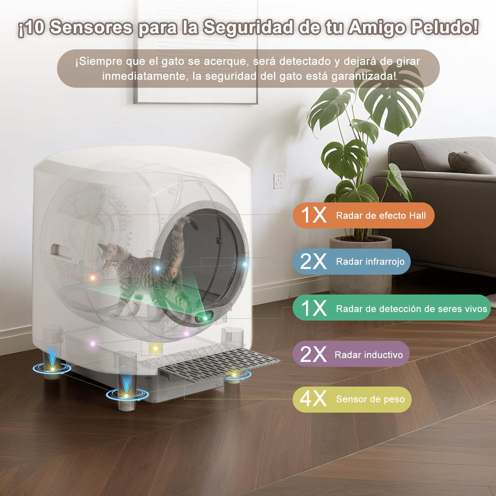 Arenero Rotatorio Autolimpiable Cerrado, Sin Olores Y Sin Palear | Caja de Arena Automática con Antiatrapamiento, Con Control Por APP, 90L Gran Capacidad, Para Dueños Ocupados Y Viajeros