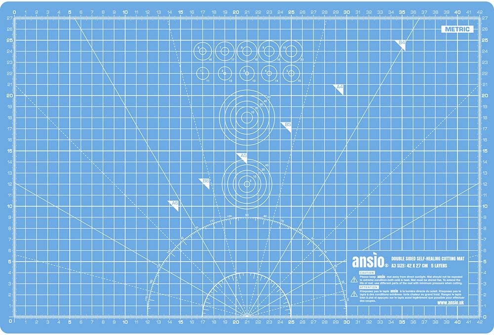 Cutting Mat, Self Healing Cutting Mat, Hobby Cutting Mat, Sewing Cutting Mat, Double Sided 5 Layers Eco Friendly Cutting Mat Imperial/Metric 17 Inch x 11 Inch/(44 cm x 29 cm) A3 - True Blue/Sky Blue