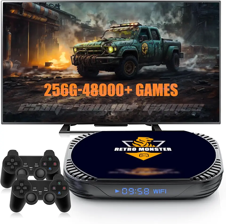 Retro Game Console with Built in 48000+ Games, 4K UHD Video Game Console for TV, Emulator Console Support 70+ Emulators, Game System with Wireless Controller, S905X4 Chip, 2.4G+5G WIFI, Gift for Men