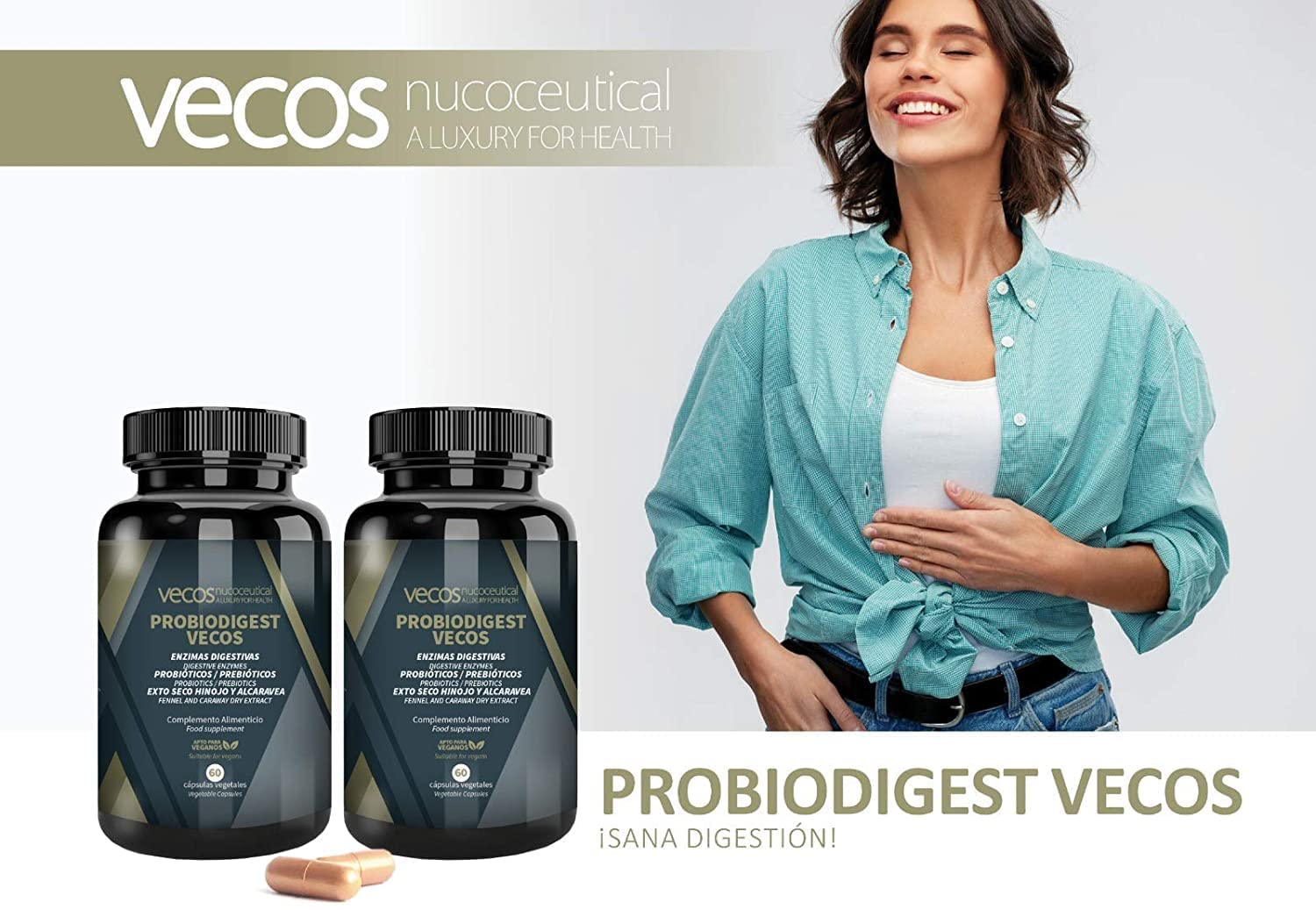 Enzimas Digestivas con Probioticos con Alta Concentración de Papaína, Bromelina y Digezyme | Probioticos y Prebioticos Intestinales para Mejorar la Digestión | Apto VEGANOS | 120 Cápsulas