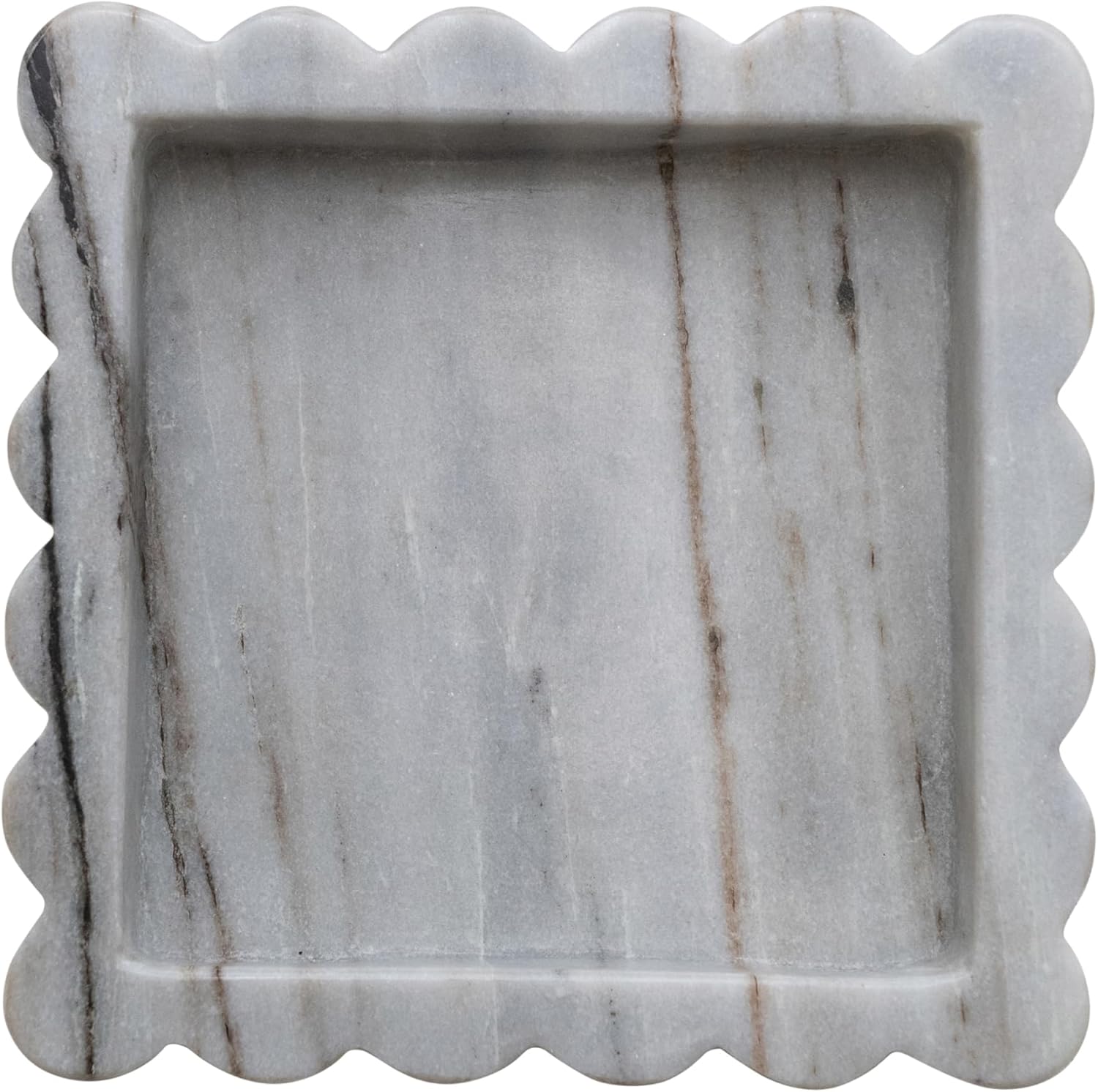 Creative Co-Op Square Mélange Scalloped Marble Tray, Grey