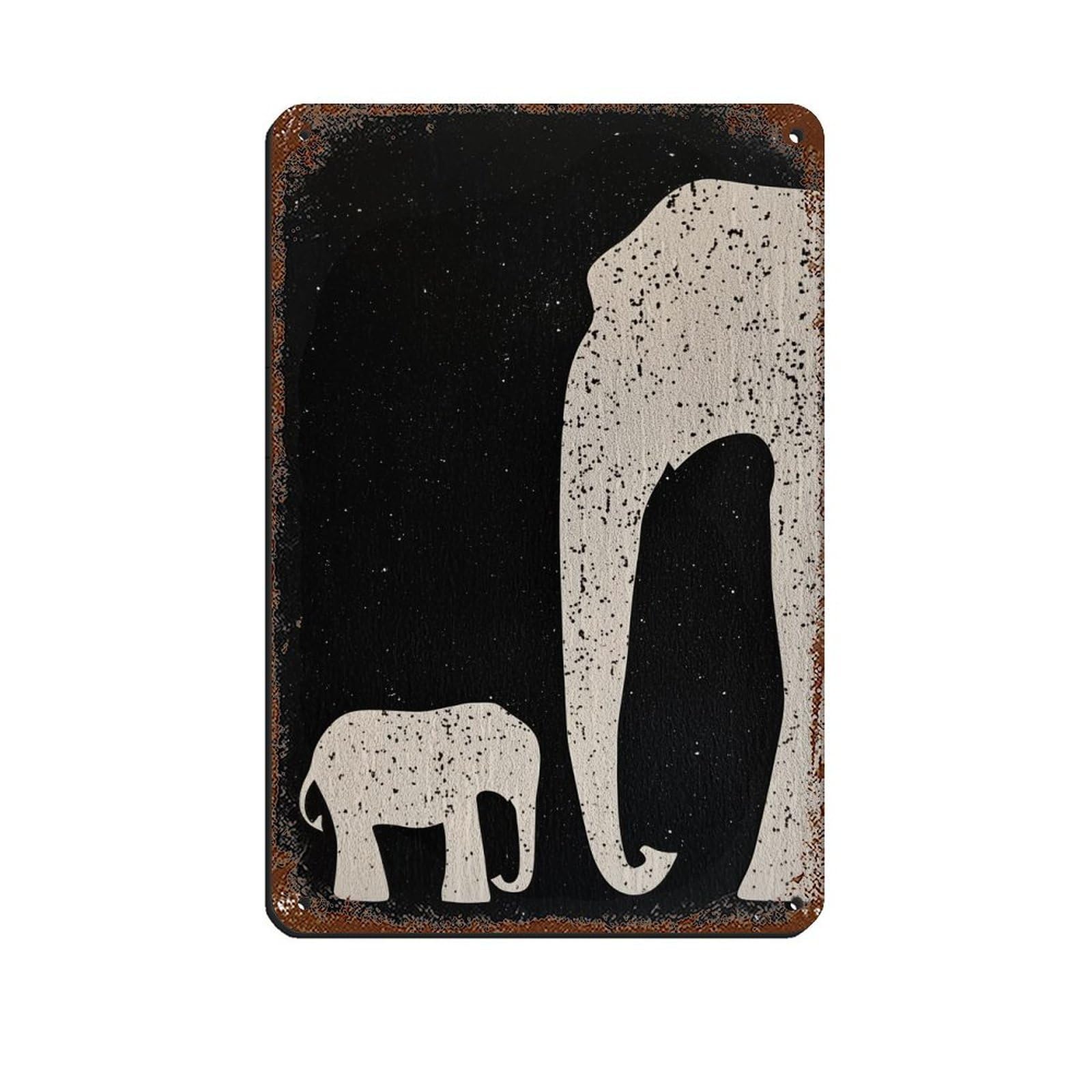 Elephant Silhouette Minimalist Art Poster Retro Poster Metal Tin Sign Chic Art Retro Iron Painting Bar People Cave Cafe Family Garage Poster Wall Decoration 8x12inch(20x30cm)
