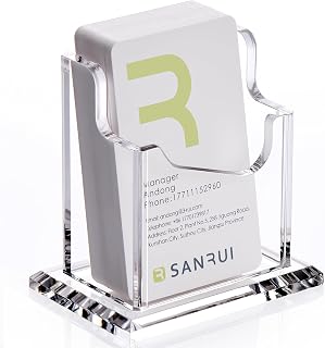 SANRUI Clear Acrylic Vertical Business Card Holder Desk Organizer - Holds 50-60 Cards, Durable & Elegant Display
