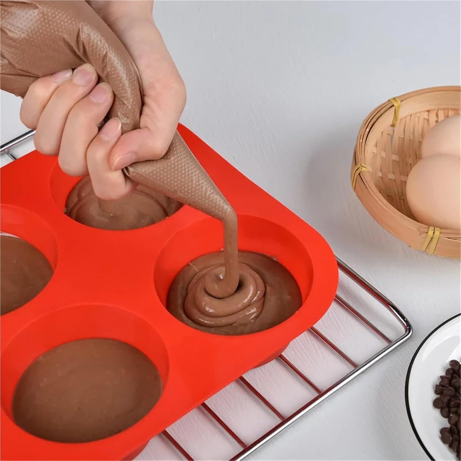 6 Cup Silicone Jumbo Muffin Pan Giant Silicone Cupcake Pan/Cups Deep Popover Pan Large Muffin Pans Baking Cheesecake Bites(4pcs)