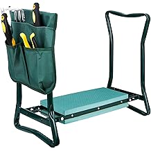 HomGarden Folding Garden Kneeler Seat Bench Stool w/Soft Kneeling Pad and Large Tool Pouch Foldable Gardener Stool