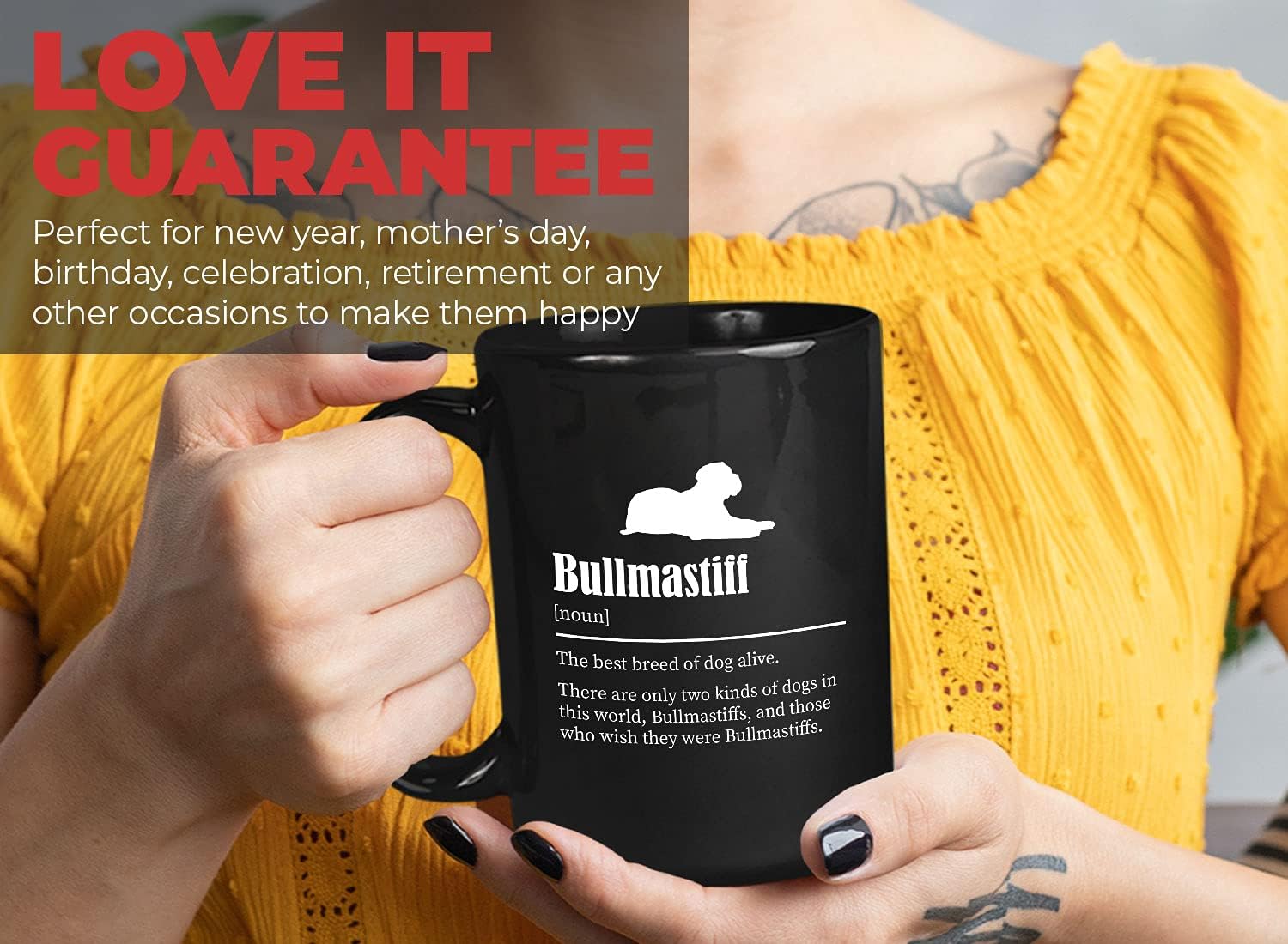 Bubble Hugs Dog Lover Coffee Mug 15oz Black - Bullmastiff - Dog Owner Pet Owner Animal Lover Dog Breed Definition Novelty Sweet Best Pet Poodle Bulldog Shepherd Retriever