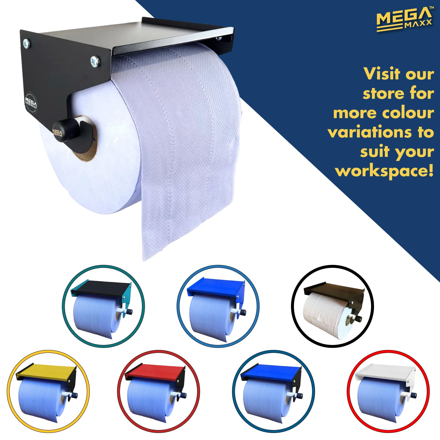 Distributeur de rouleaux de serviettes bleu monté au mur, support de rouleau bleu avec étagère de rangement, distributeur et support industriel de serviettes en papier, idéal pour bureau