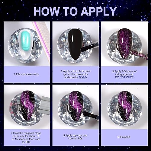 Miniatura 7 de Lawnite Juego de esmaltes de uñas de gel 9D con purpurina reflectante, ojo de gato magnético camaleón, galaxia de camaleón, esmalte de uñas de ojo