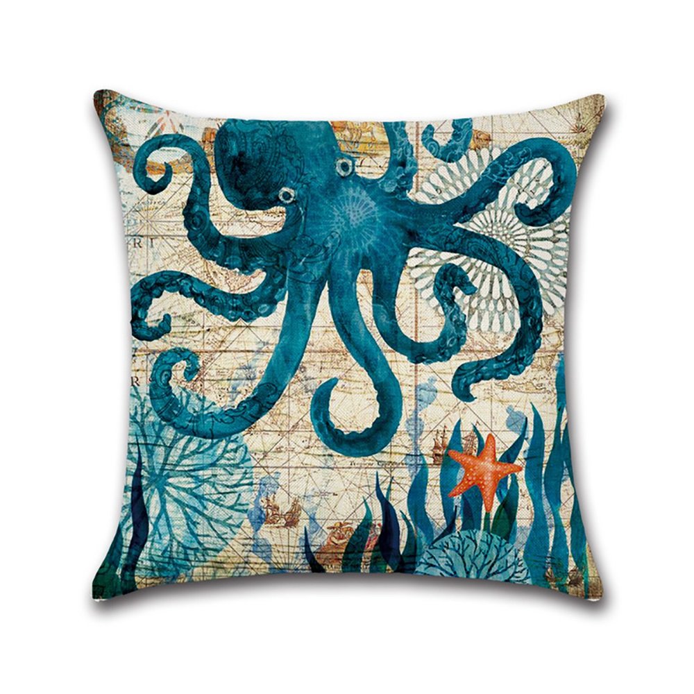 Homyal Sea Park Theme Cushion Covers Decorative Pillow Covers Cotton Linen Throw Pillow Covers Set of 4 Cushion Coversl 18x18 inch, 4 Packs (Sea-02)
