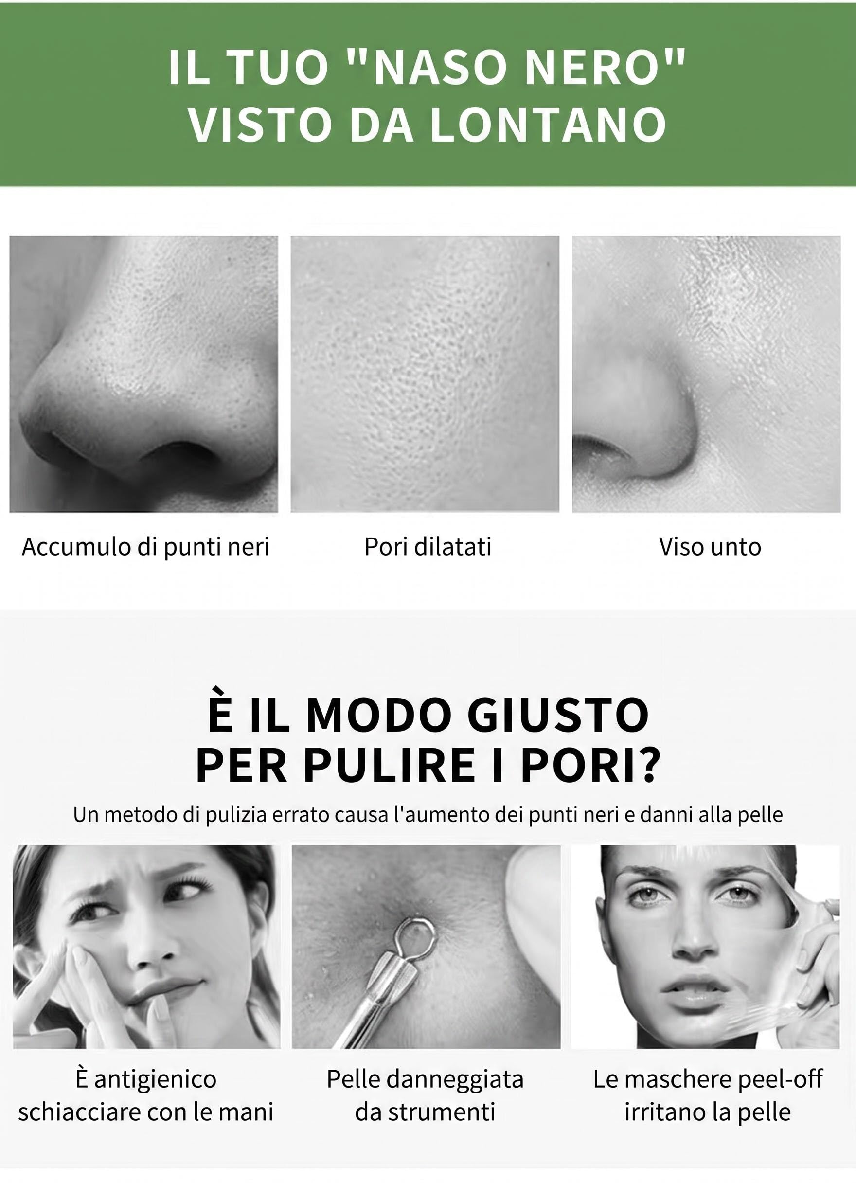 Maschera Viso Stick Tè Verde 2 Pezzi Punti Neri e Argilla Verde | Set 2 Stick: detersione profonda e rimozione punti neri. Argilla purificante per pelle mista e grassa, effetto mat.