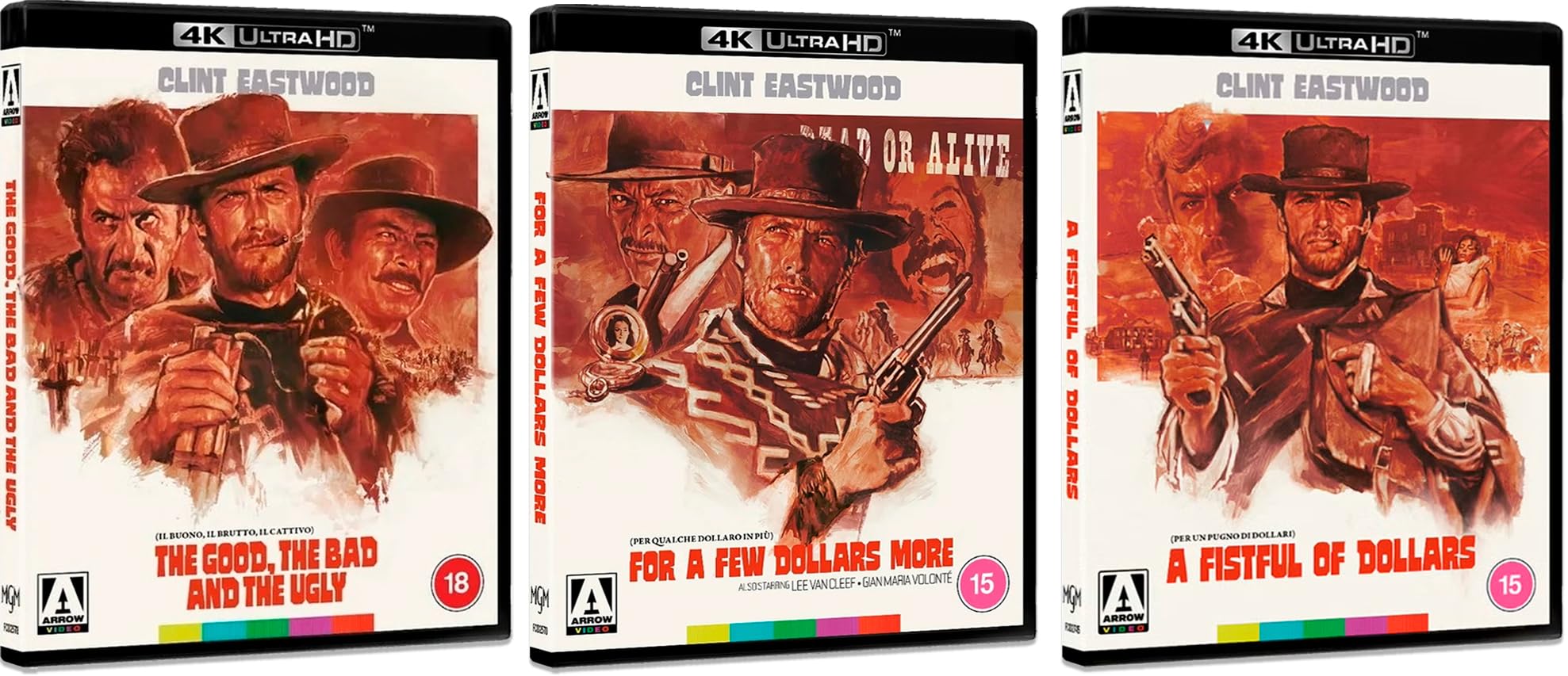 Clint Eastwood: The Dollars Trilogy – A Fistful of Dollars / For a Few Dollars More / The Good, the Bad and the Ugly (Special Edition, Reversible Cover, 7-Disc Set) [4K UHD + Blu-ray] [Region Free]