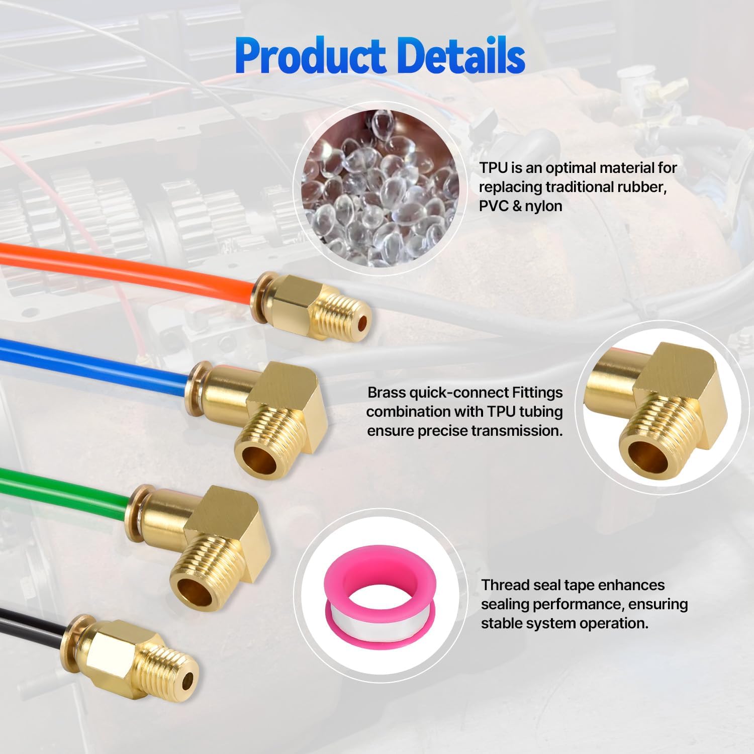 Air Line Kit Compatible with Eaton Fuller Transmission 13 15 18 Speed, 4 Colors 13ft TPU Air Lines, 9 Push-In Brass Fittings, Transmit Compressed Air from Shift Knob to Transmission