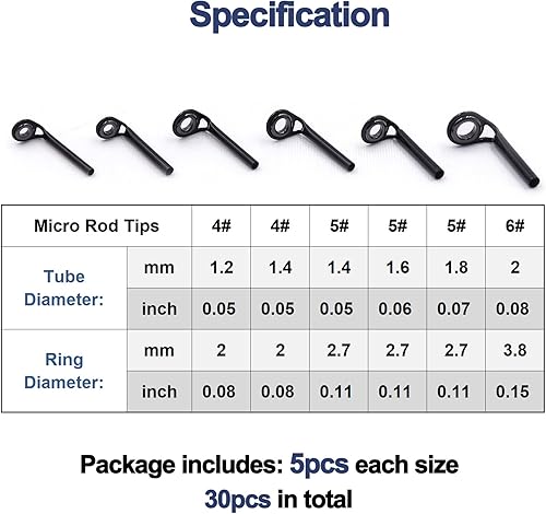 Miniatura 2 de FishTrip Kit de reparación de puntas de caña, 30 piezas de cañas de cebo de caña, guías de puntas de pesca, kit de repuesto de cerámica micro ojos
