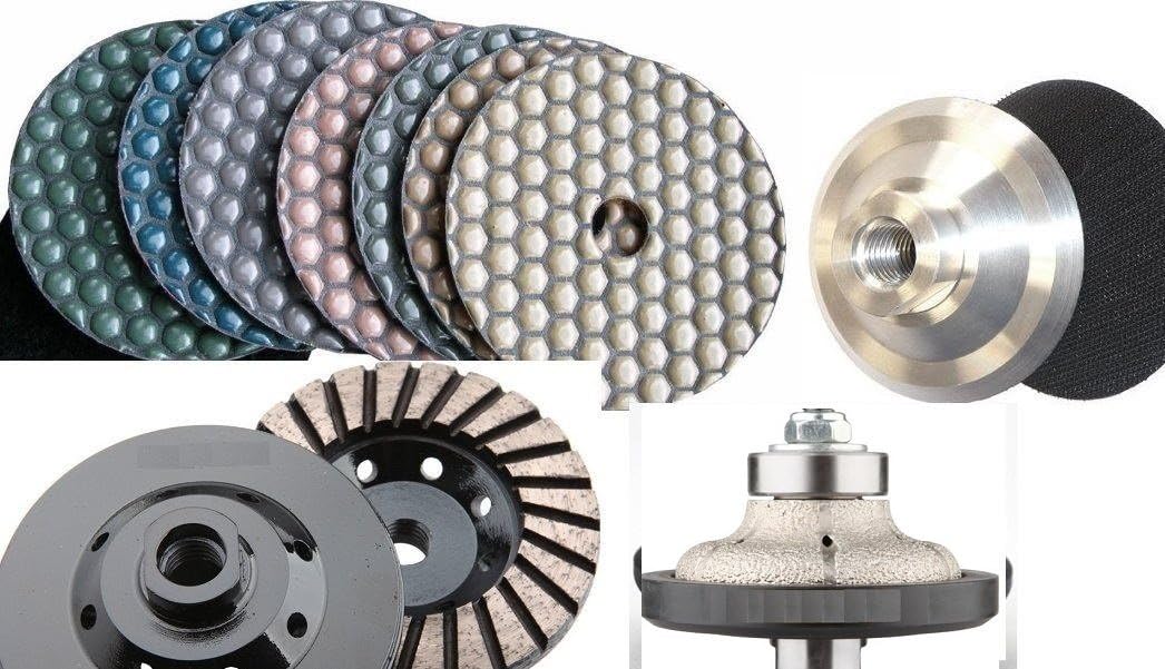 Ogee Bullnose 3/4" Diamond Brazed Router Bit Profiler 4" DRY Polishing Pad 11 Pieces (buff included) & Diamond Turbo Grinding cup wheel Granite Terrazzo Travertine