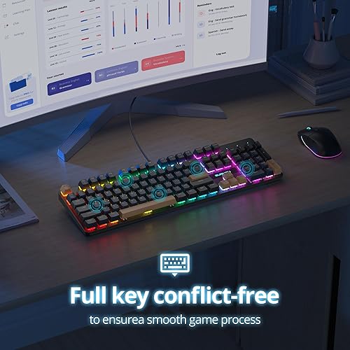 Miniatura 6 de surmen Teclado cremoso de tamaño completo con teclado numérico, 104 teclas RGB con cable teclado mecánico para juegos retroiluminado con teclas PBT,