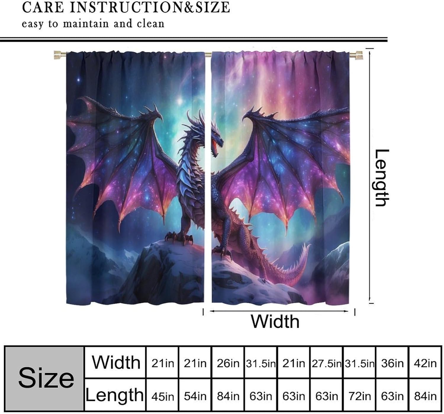 Fantasy Dragon Blackout Curtains for Bedroom,Mystic Magic Star Epic Adventure Fantasy Wings Fire-Breathing Dragon Animals Dragon Window Drapes Print for Kids Boys Girls Living Room 42x54in