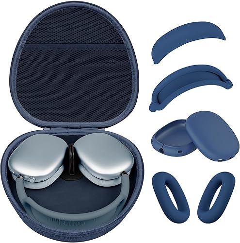 Miniatura 40 de Funda rígida para AirPods Max con modo de sueño, funda de transporte para auriculares con almohadillas de silicona para AirPods Conjunto negro y