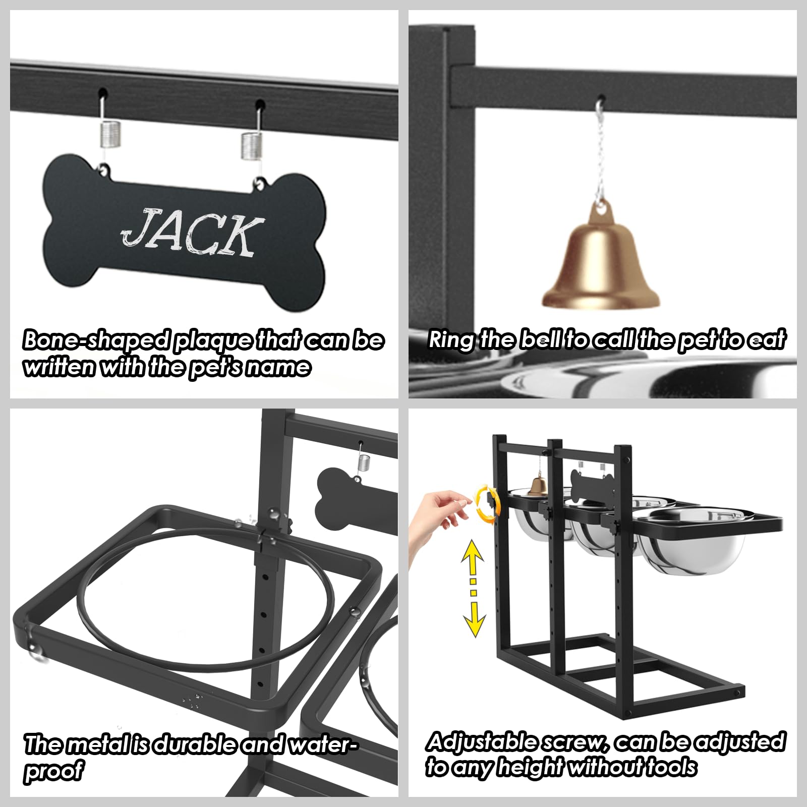 Supporto Rialzato per Ciotola per Cani per Cani di Taglia Media/Grande con Alimentatore Lento e Tappetino, Altezza Regolabile 9.9 cm, 14 cm, 18 cm, 22 cm, 26 cm, 30 cm, 1640 ml, Ciotola Tripla per