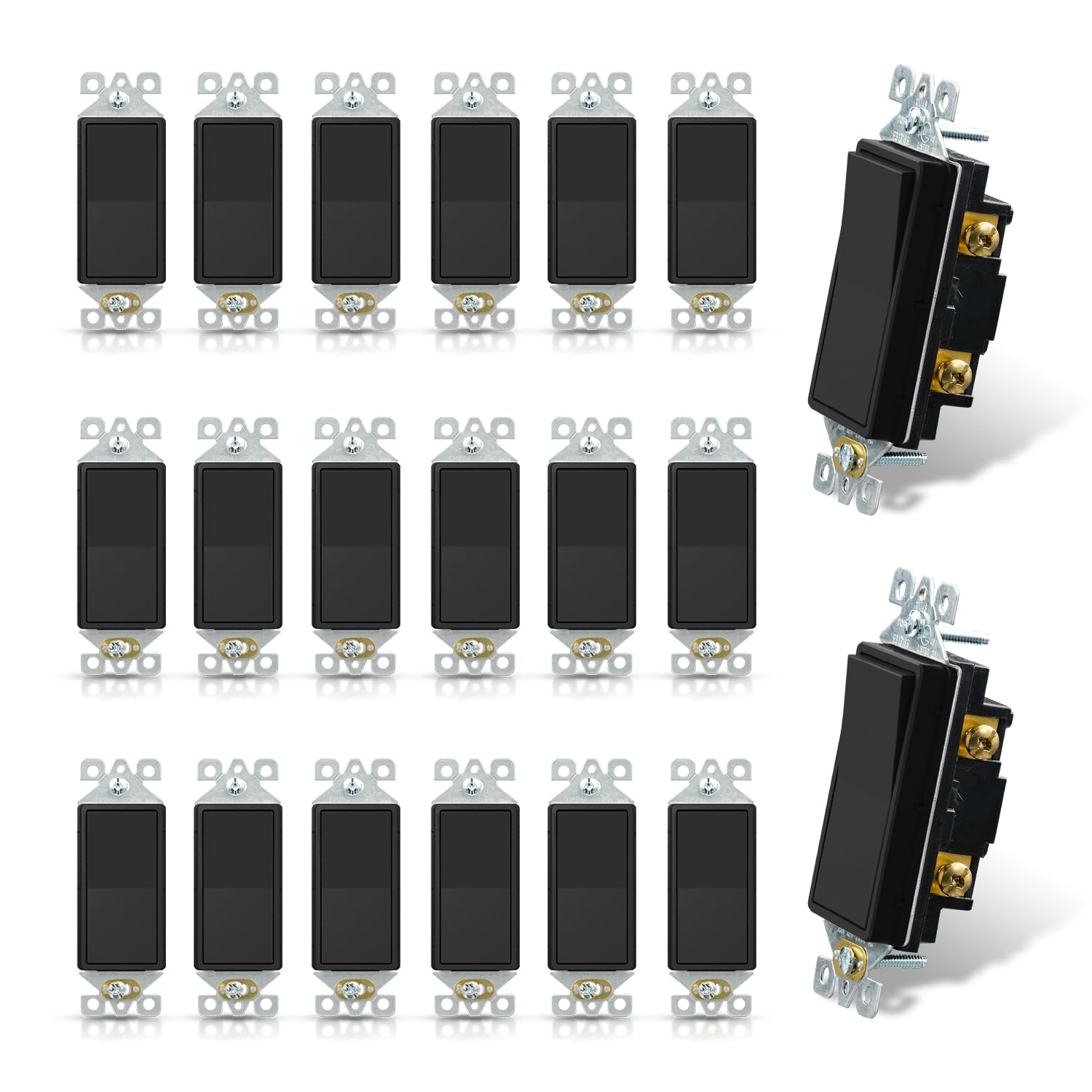 ELEGRP Matte Black Single Pole Decorator Light Switch, 15Amp, 120-277V, Decorative Paddle Rocker Switch Replacement, On/Off Wall Switch,