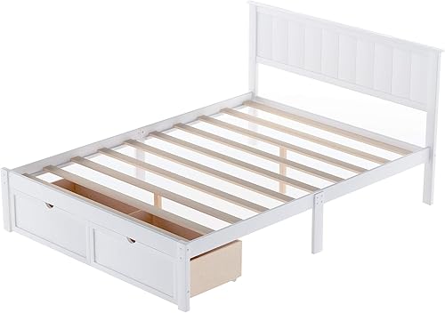 Miniatura 8 de Harper & Bright Designs Cama de plataforma de tamaño matrimonial con 2 cajones de almacenamiento y cabecero, marco de cama de madera maciza para