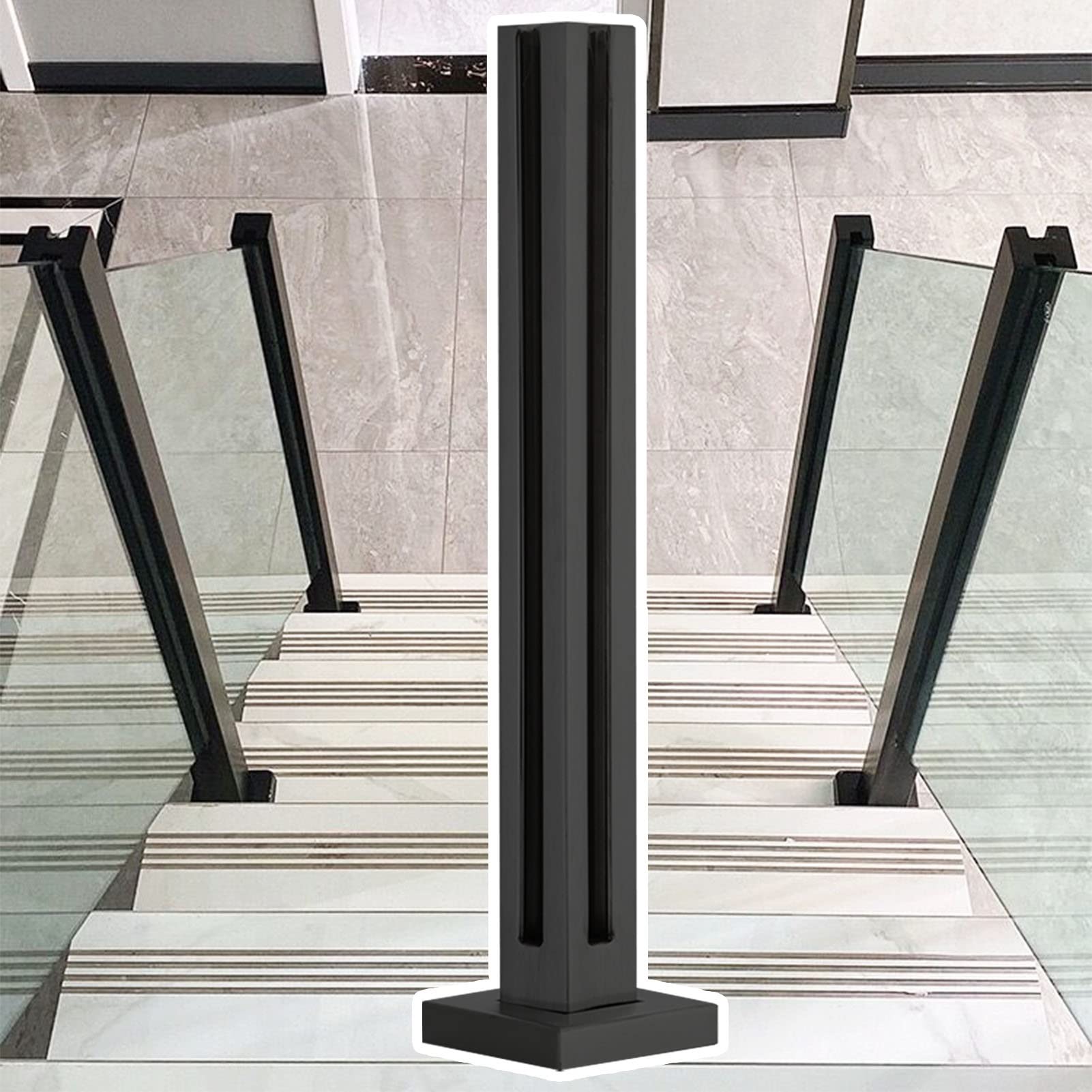 Garde-corps en verre intérieur escalier balustrade cristal poteau inox noir 100cm