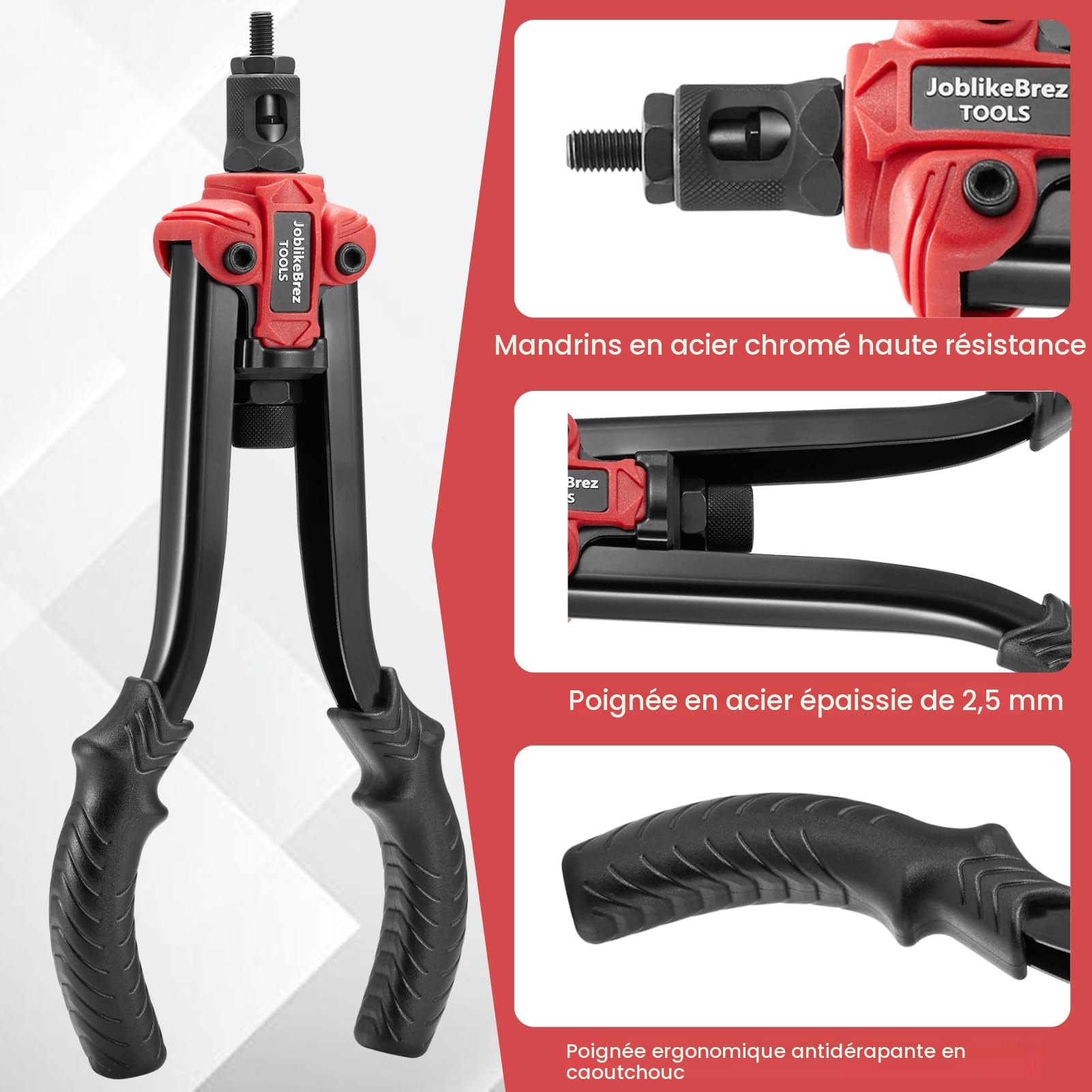 Pince a Insert Fileté Professionnelle 33 cm – Kit avec 200 Ecrous a Sertir en Boîte dans Coffret Robuste, 6 Mandrins M3–M10, Changement Rapide, Idéal pour Métal & Bricolage