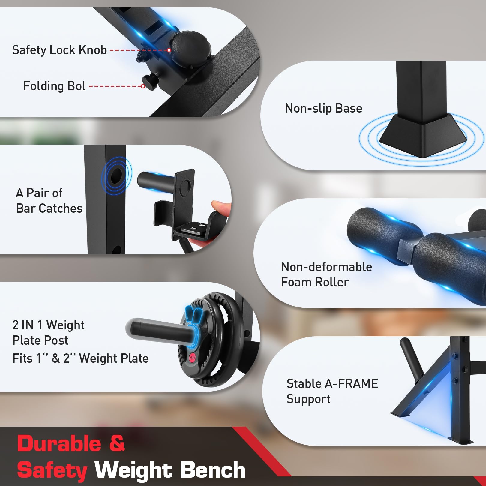 Adjustable Weight Bench Press Set 900LBS with 72''W Squat Rack & Leg Extension/Curl Foldable Workout Bench for Full Body Fitness Flat/Incline/Decline Upgrade Weight Benches for Home Gym