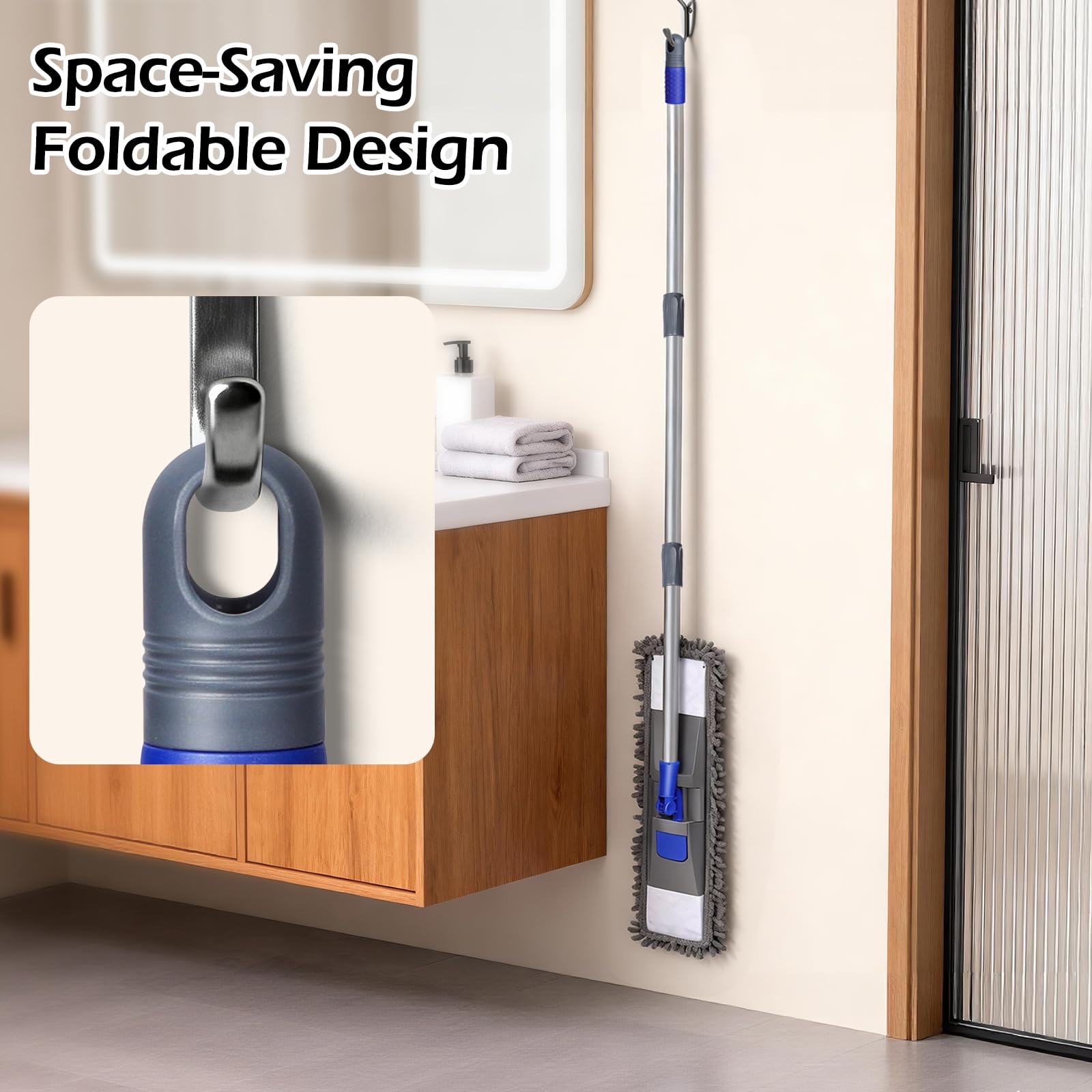 MASTERTOP Microfiber Mop for Floor Cleaning, Flat Dust Mop for Home and Kitchen, Adjustable Stainless Steel Handle with 4 Washable Pads&1 Cleaning Scrape for Hardwood, Vinyl