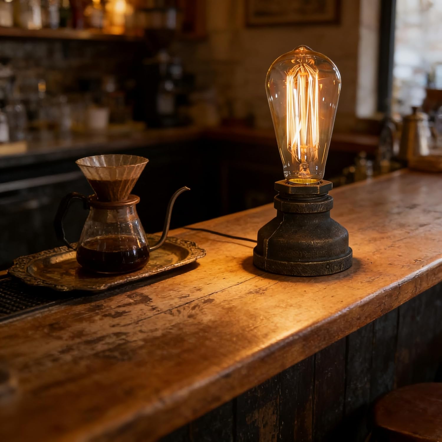 Industrial Vintage Table Lamp - Rustic Antique Bronze Finish, Steampunk Style Desk Light for Bedroom, Living Room, Office & Café Décor(Bulb not Included)
