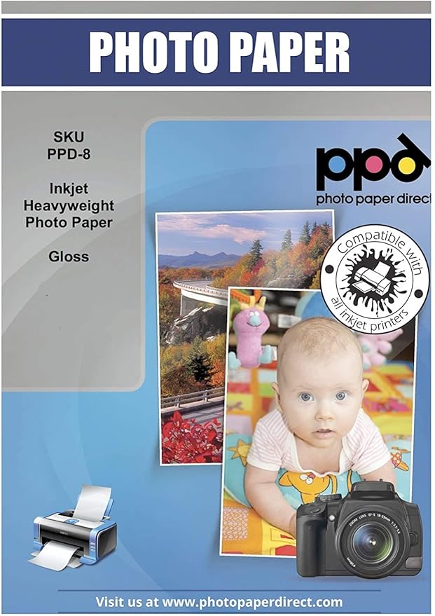 PPD 100 Sheets Inkjet High Gloss Photo Paper 8.5x11 64lbs 240gsm 10