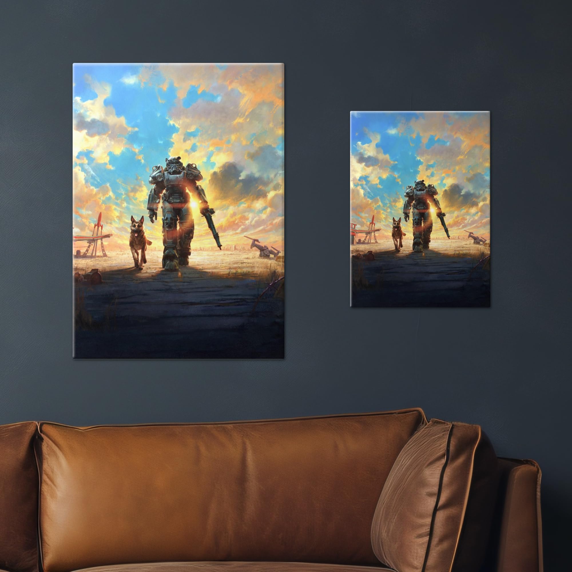 Displate Metall poster Fallout Wasteland Wanderer Größe M | Bild Plakate für Schlafzimmer Dekor, Geschenke. Magnetische Befestigung Wandposter, Wanddeko. Metall Wandkunst.